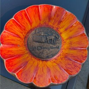 Vintage Disney Orange & Red Ceramic Plate, 8”, 1.5” deep, no chips or cracks
